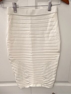 Jonathan Simkhai Ivory Ruched Ribbed Knit Pencil Skirt XS Stretch Designer